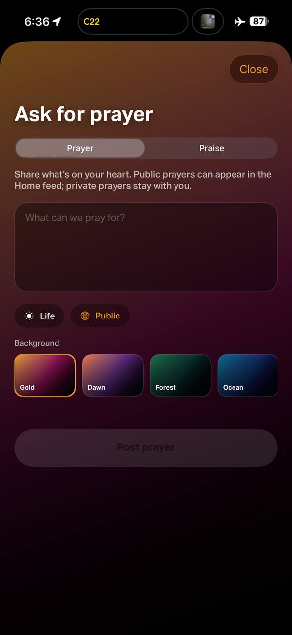 Ask for prayer screen