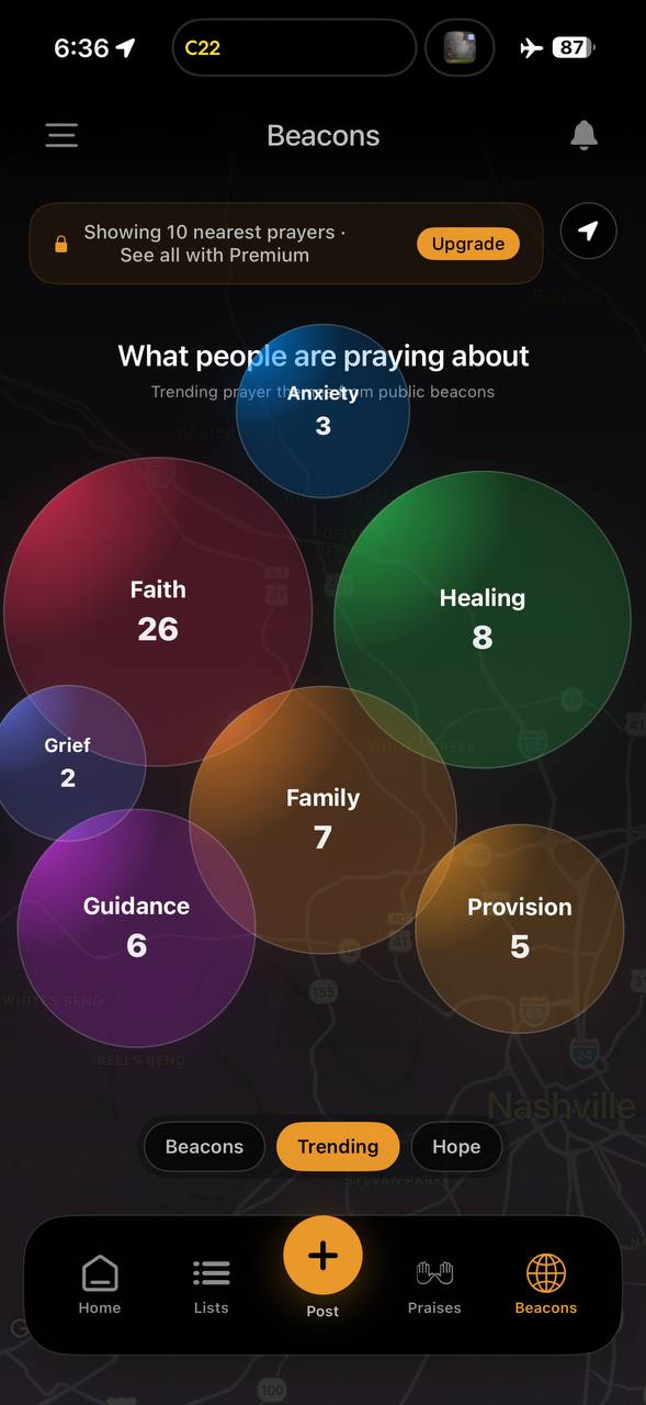Prayer beacons screen