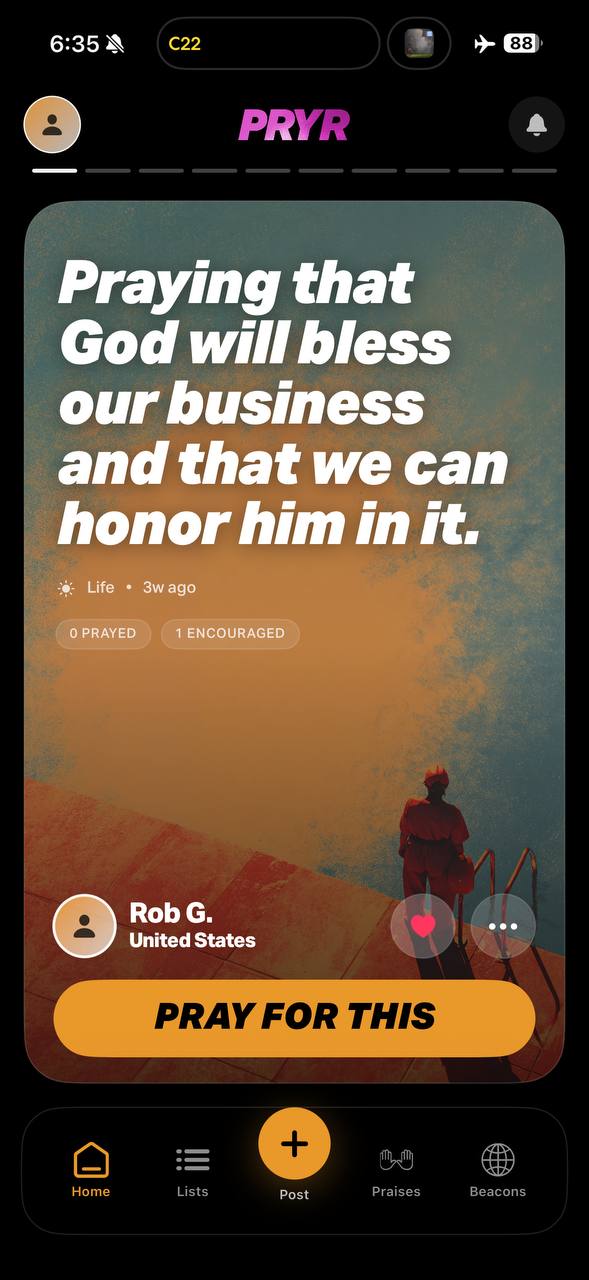 Home prayer card screen